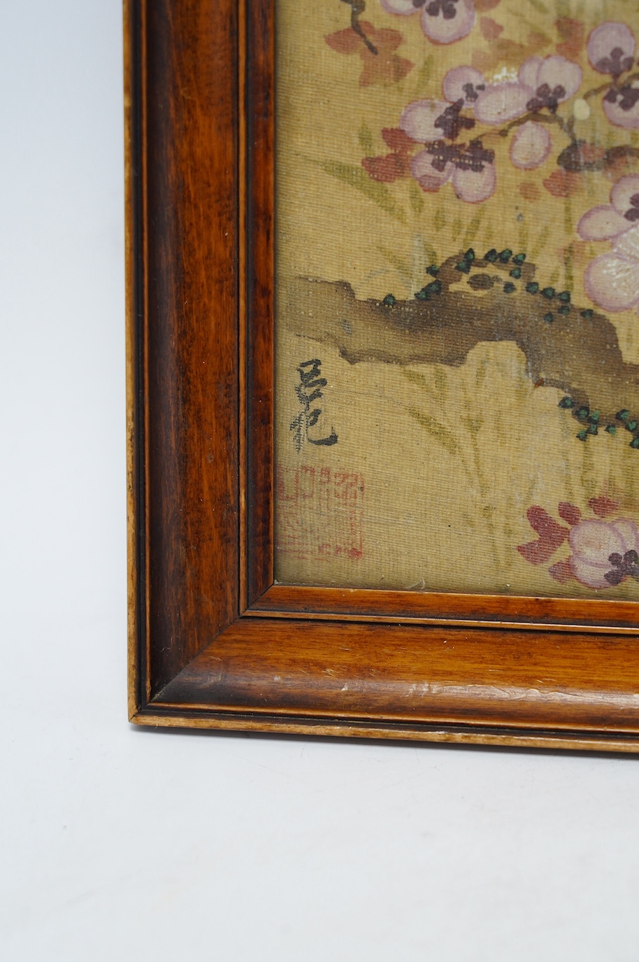 Two Chinese framed paintings on silk, largest 25.5 x 24cm. Condition - fair